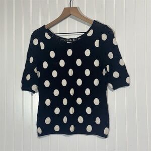 J.A.C. Black White Polka Dot Short Sleeve Sweater Knit Top Size M Retro Mod